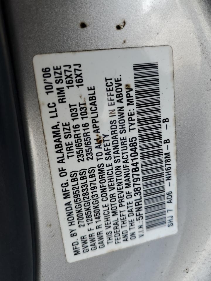 2007 Honda Odyssey Exl VIN: 5FNRL38797B410485 Lot: 70651925