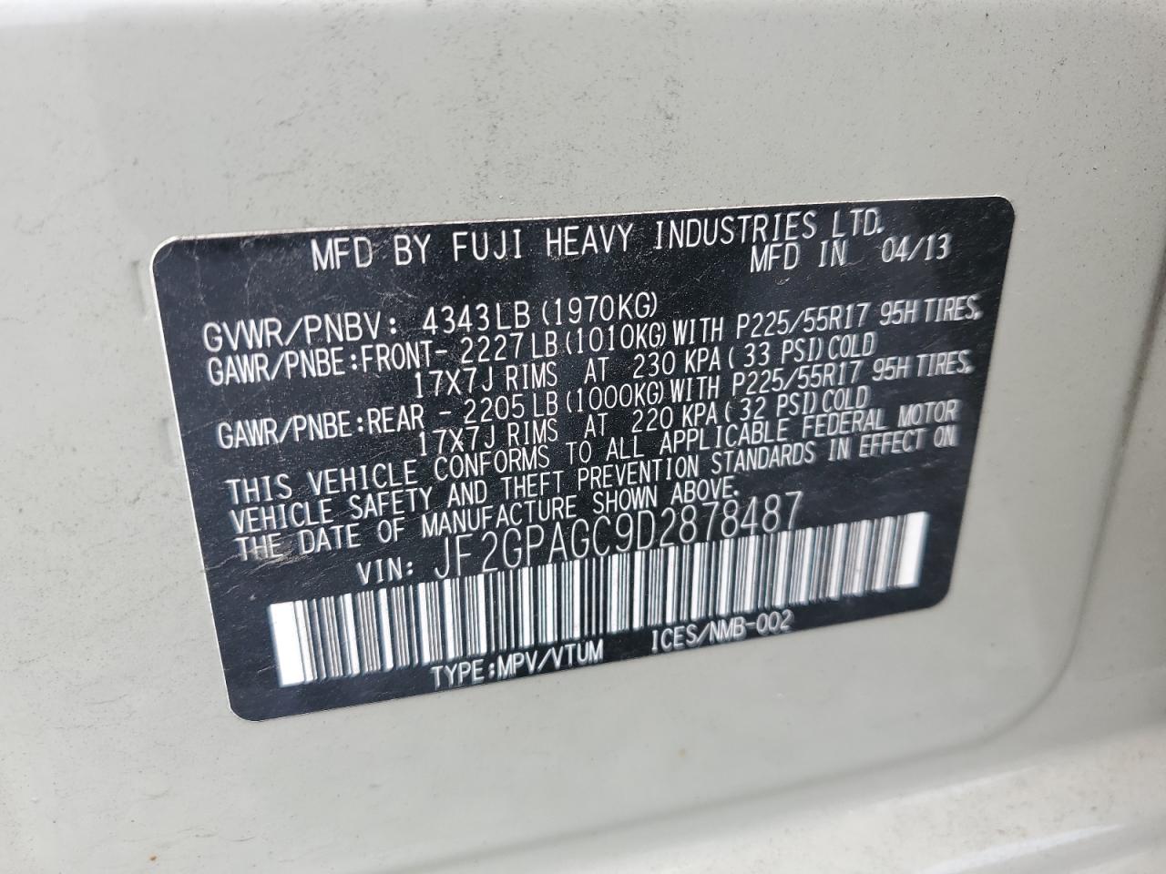 2013 Subaru Xv Crosstrek 2.0 Limited VIN: JF2GPAGC9D2878487 Lot: 70016615