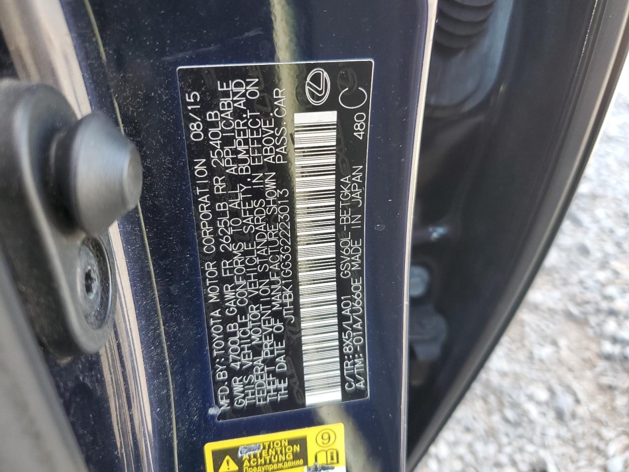 2016 Lexus Es 350 VIN: JTHBK1GG3G2223013 Lot: 70084495