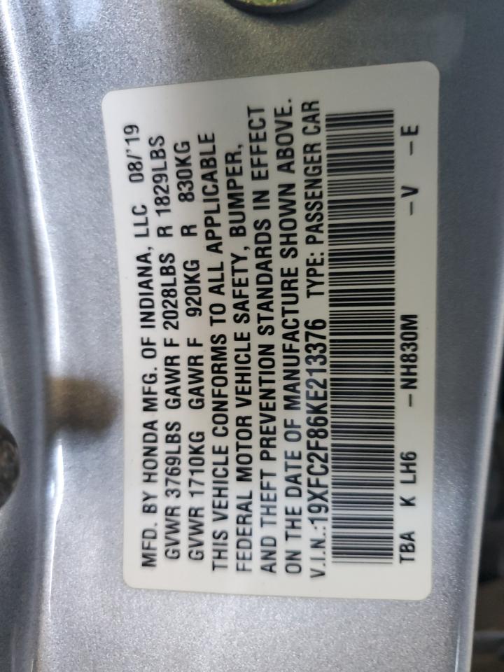 2019 Honda Civic Sport VIN: 19XFC2F86KE213376 Lot: 67439235