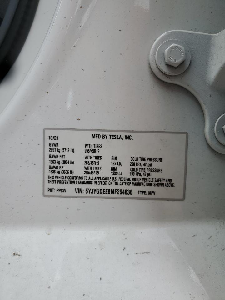 2021 Tesla Model Y VIN: 5YJYGDEE8MF294636 Lot: 70228265