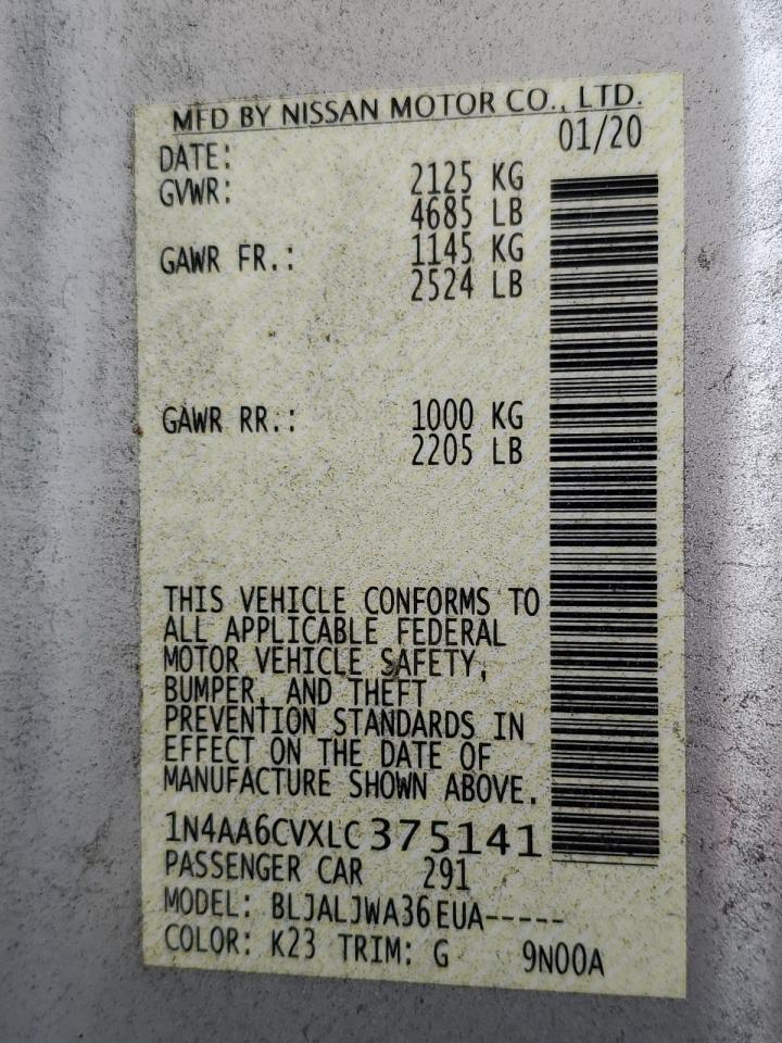 2020 Nissan Maxima Sv VIN: 1N4AA6CVXLC375141 Lot: 69229785