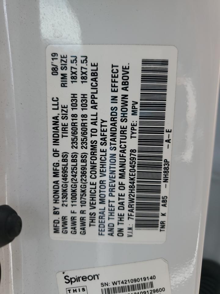 2019 Honda Cr-V Exl VIN: 7FARW2H84KE045978 Lot: 70952455