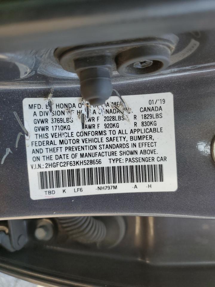 2019 Honda Civic Lx VIN: 2HGFC2F63KH528656 Lot: 68482735