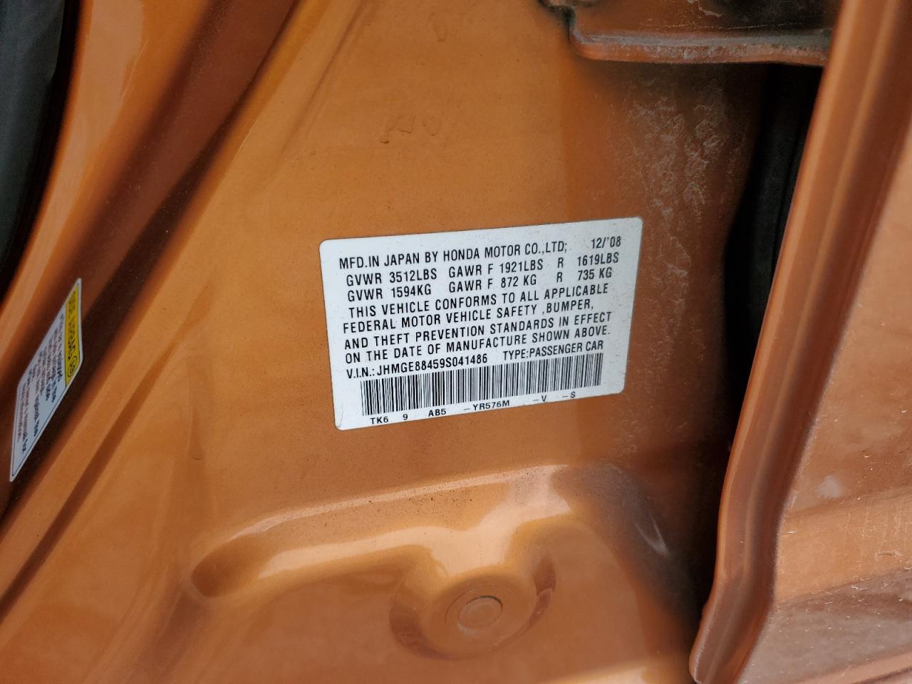 2009 Honda Fit Sport VIN: JHMGE88459S041486 Lot: 70673755
