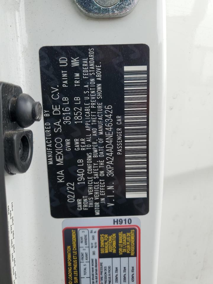 2022 Kia Rio Lx VIN: 3KPA24AD4NE463426 Lot: 70710695