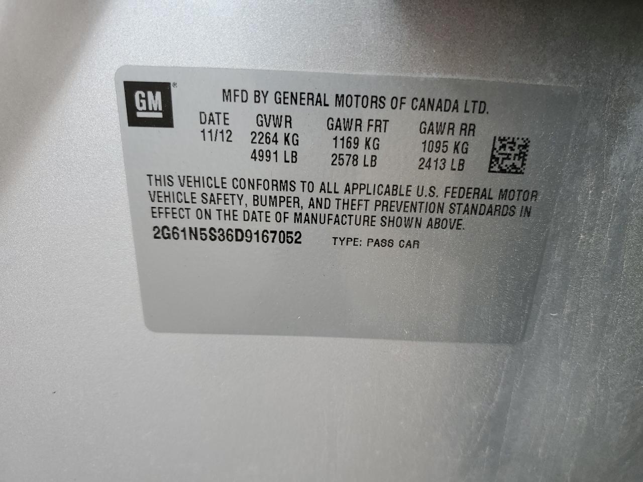 2013 Cadillac Xts VIN: 2G61N5S36D9167052 Lot: 70337355