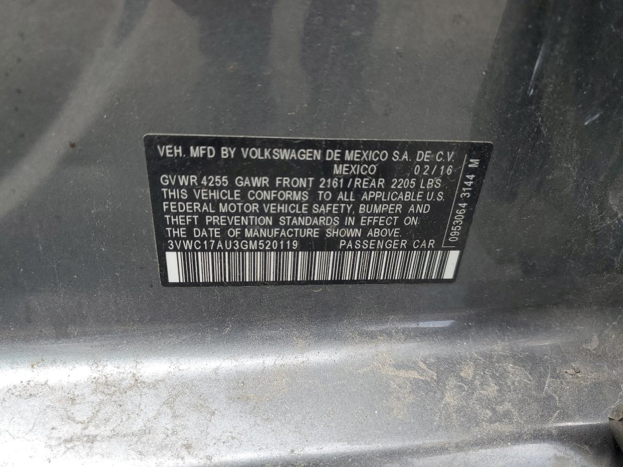 2016 Volkswagen Golf Sportwagen S VIN: 3VWC17AU3GM520119 Lot: 68278635