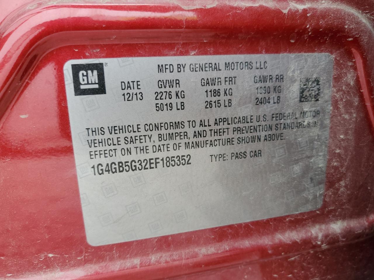 2014 Buick Lacrosse VIN: 1G4GB5G32EF185352 Lot: 70172515