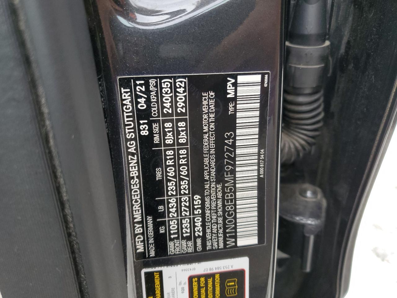 2021 Mercedes-Benz Glc 300 4Matic VIN: W1N0G8EB5MF972743 Lot: 70334855