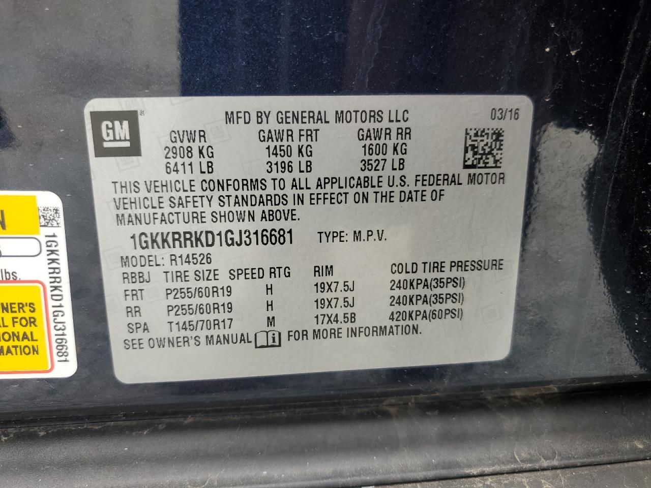 2016 GMC Acadia Slt-1 VIN: 1GKKRRKD1GJ316681 Lot: 66839715