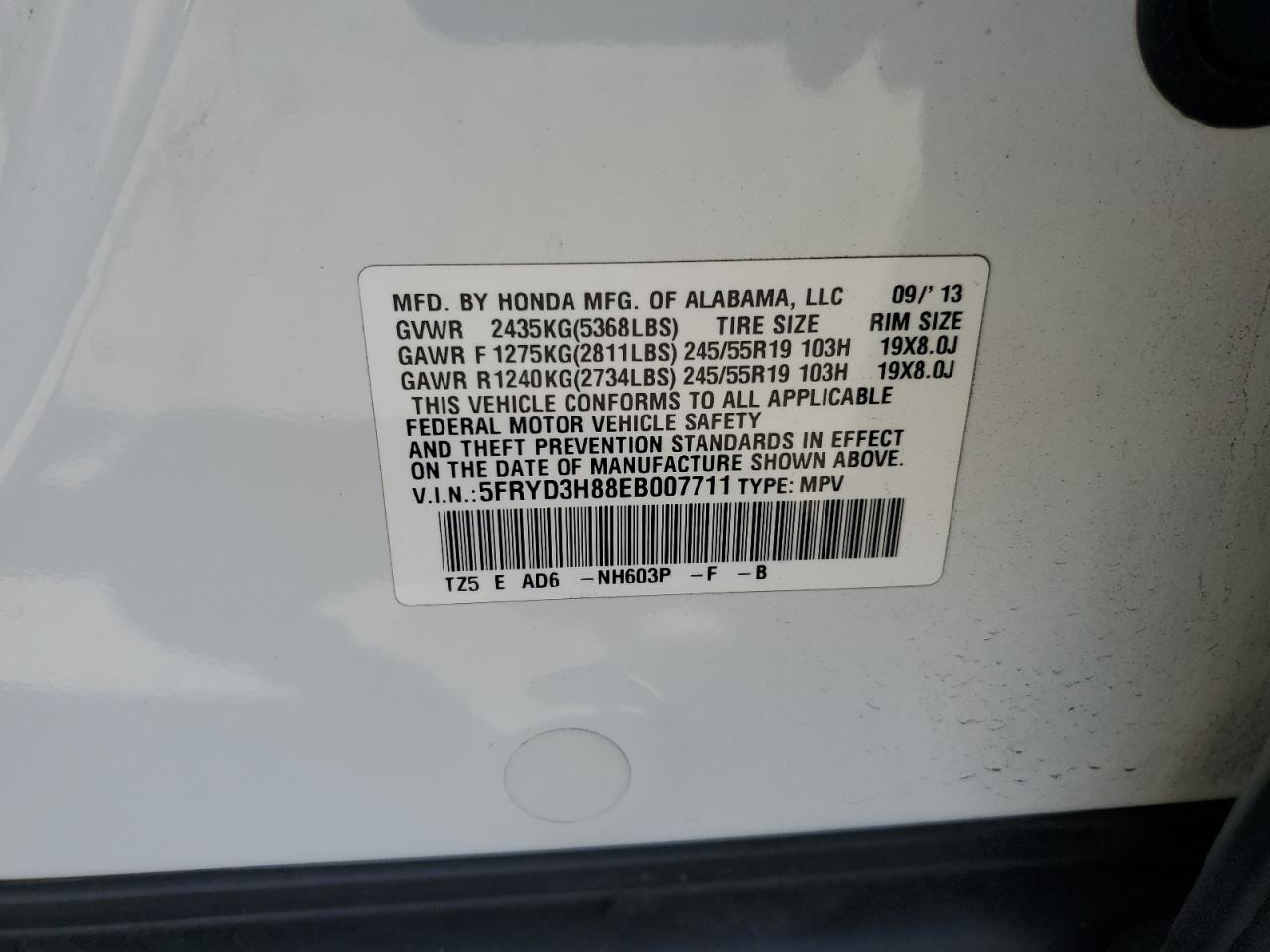 2014 Acura Mdx Advance VIN: 5FRYD3H88EB007711 Lot: 69845005