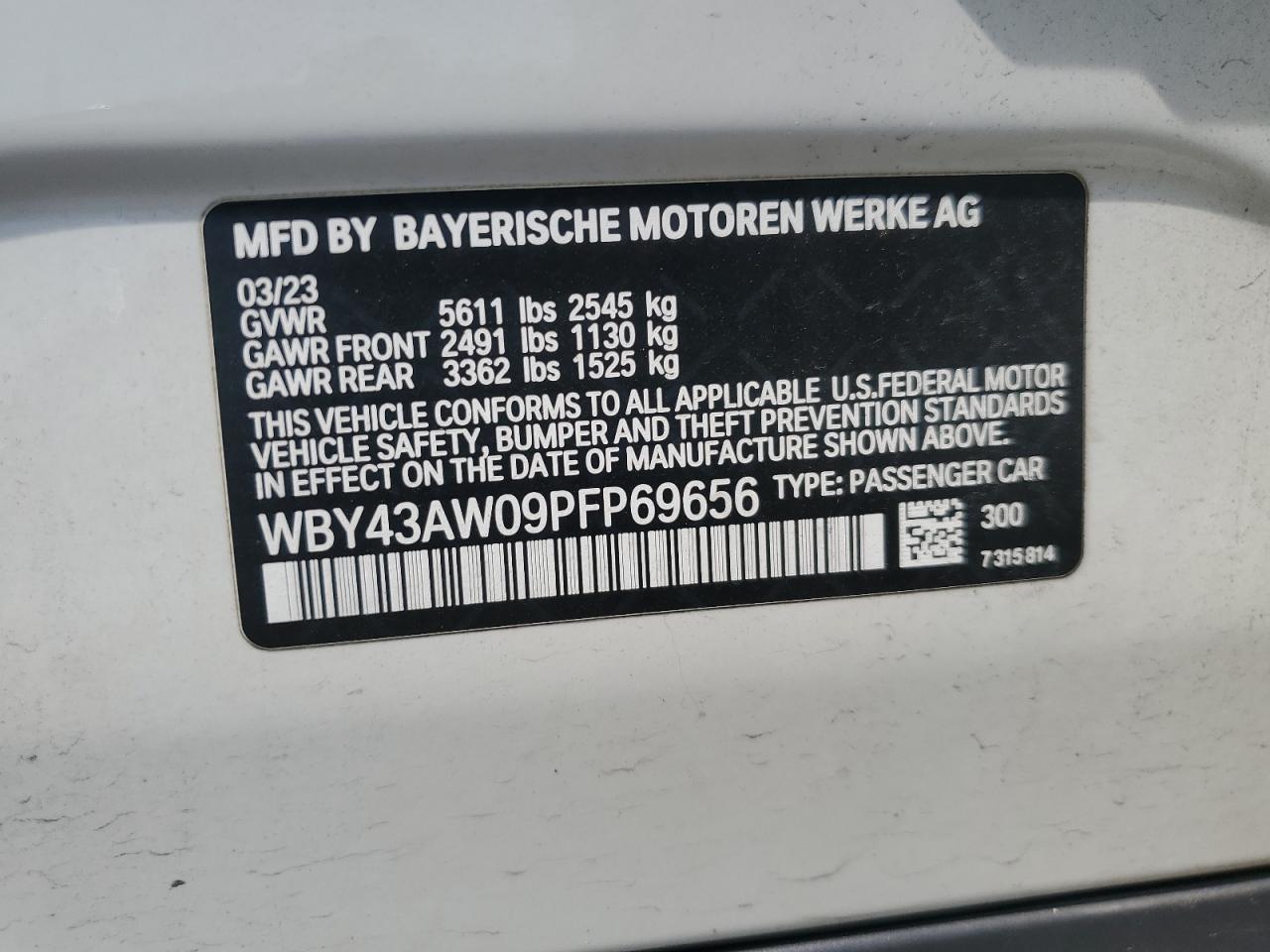 2023 BMW I4 Edrive 35 VIN: WBY43AW09PFP69656 Lot: 68291765