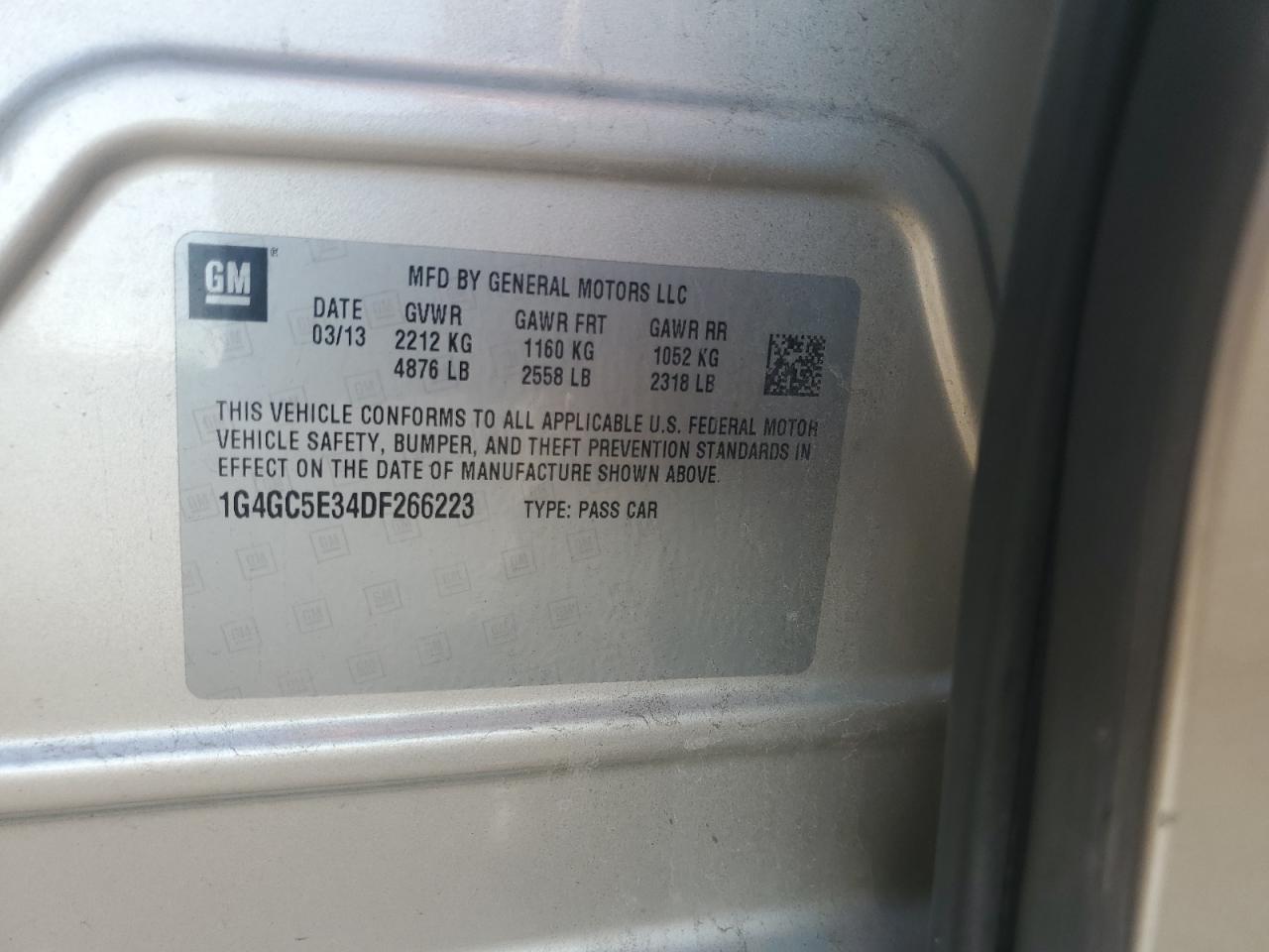 2013 Buick Lacrosse VIN: 1G4GC5E34DF266223 Lot: 69660805