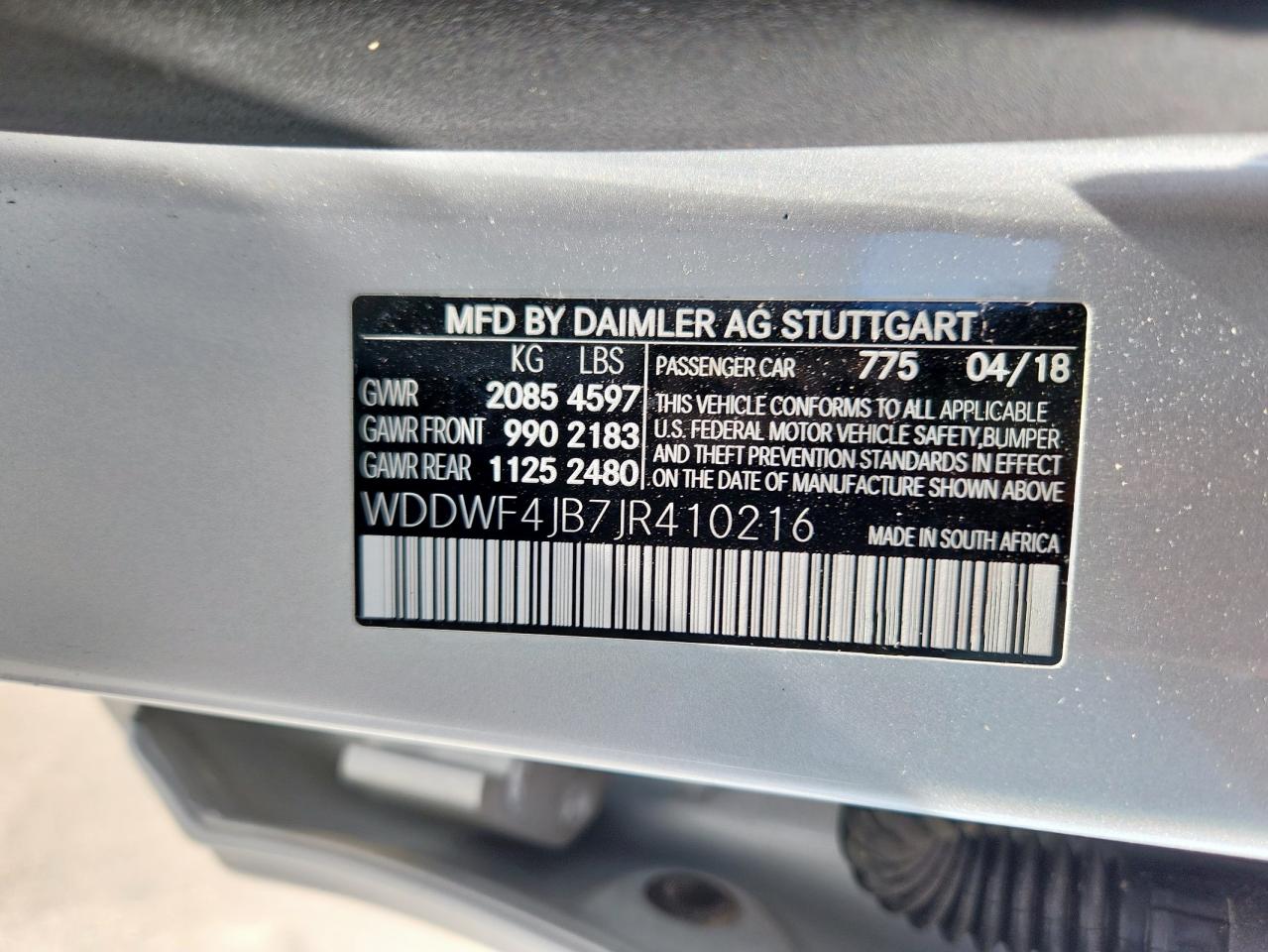 2018 Mercedes-Benz C 300 VIN: WDDWF4JB7JR410216 Lot: 69767295