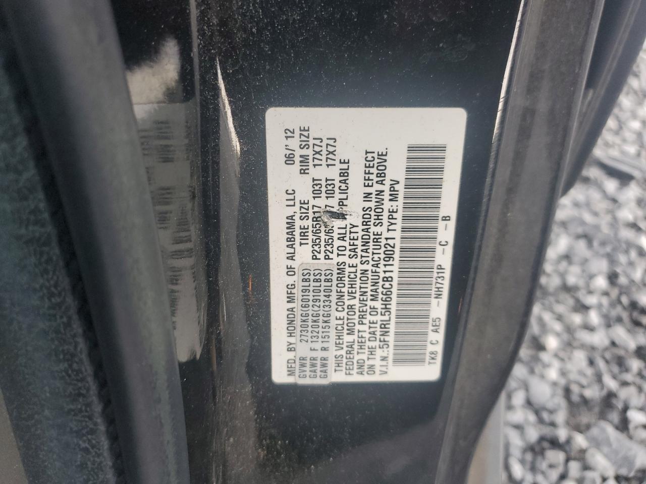 2012 Honda Odyssey Exl VIN: 5FNRL5H66CB119021 Lot: 86097475