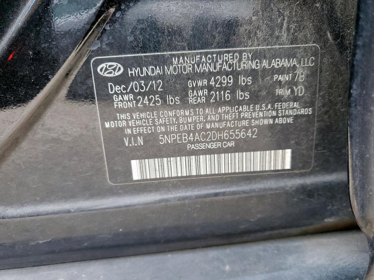 2013 Hyundai Sonata Gls VIN: 5NPEB4AC2DH655642 Lot: 70681265