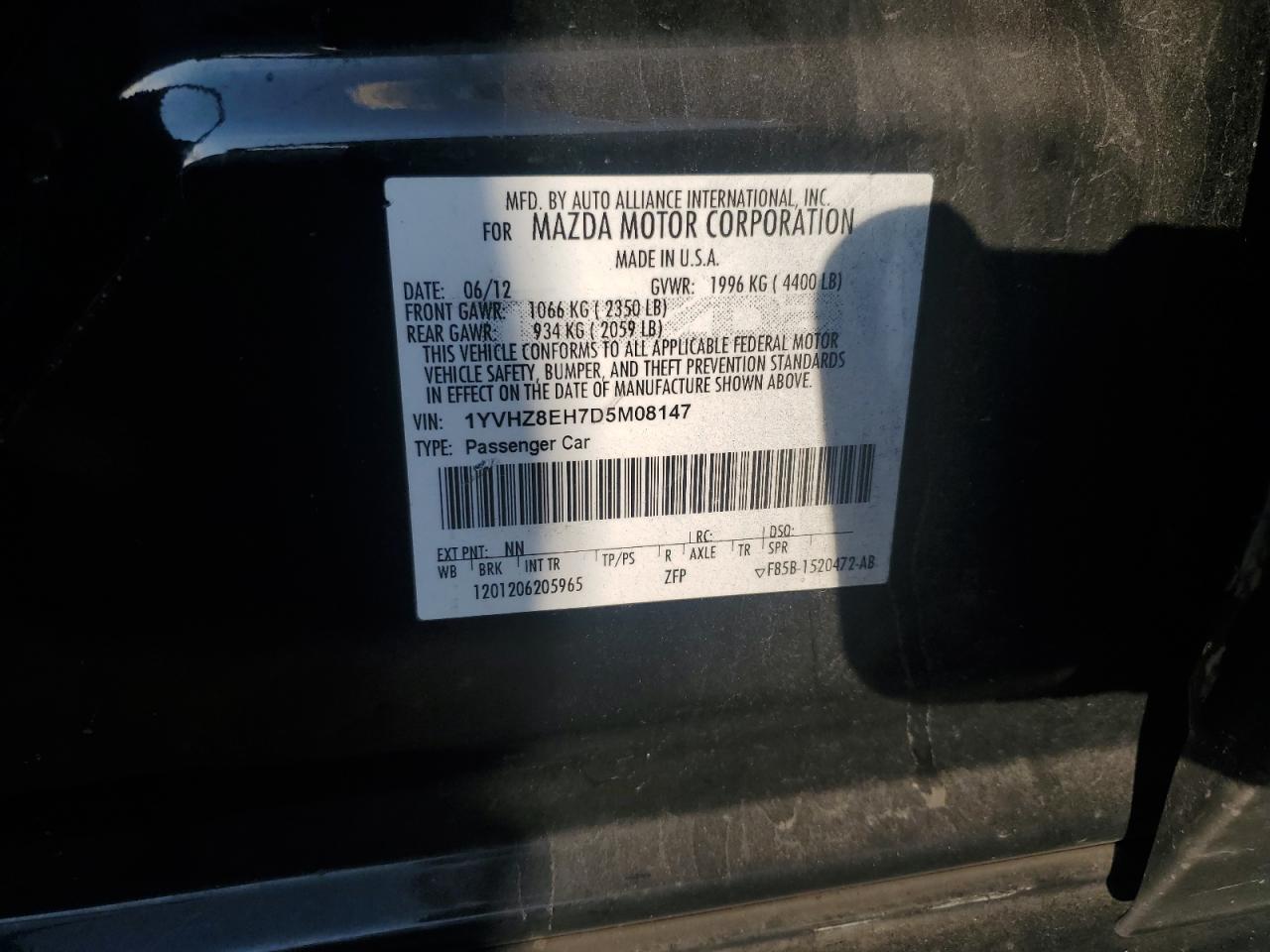 2013 Mazda 6 Touring Plus VIN: 1YVHZ8EH7D5M08147 Lot: 69411345