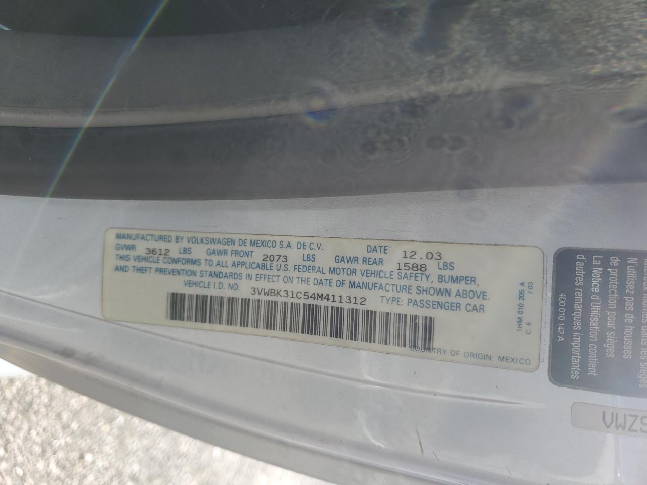 2004 Volkswagen New Beetle Gl VIN: 3VWBK31C54M411312 Lot: 69091595
