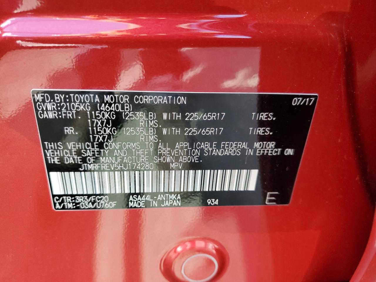 2017 Toyota Rav4 Xle VIN: JTMRFREV5HJ174280 Lot: 69282785