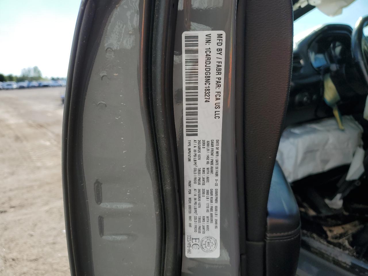 2022 Dodge Durango Gt VIN: 1C4RDJDG8NC183274 Lot: 66071065