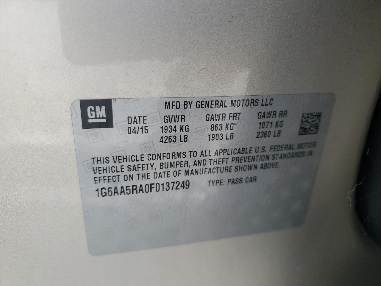 2015 Cadillac Ats VIN: 1G6AA5RA0F0137249 Lot: 70771525