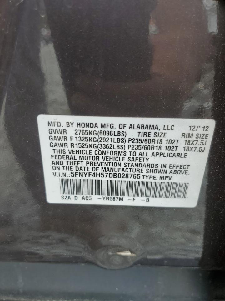 2013 Honda Pilot Exl VIN: 5FNYF4H57DB028765 Lot: 70503335