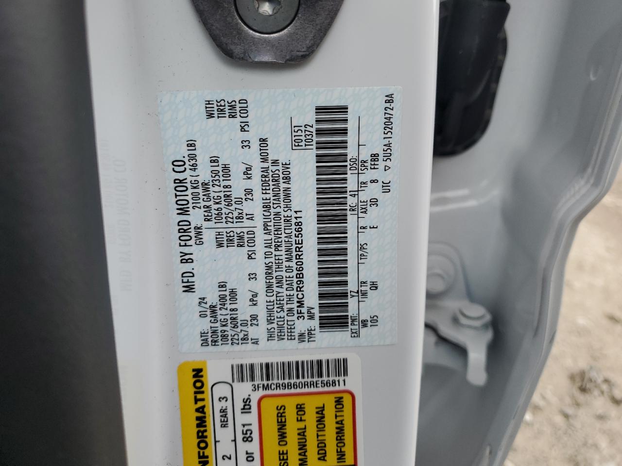 2024 Ford Bronco Sport Big Bend VIN: 3FMCR9B60RRE56811 Lot: 69596405