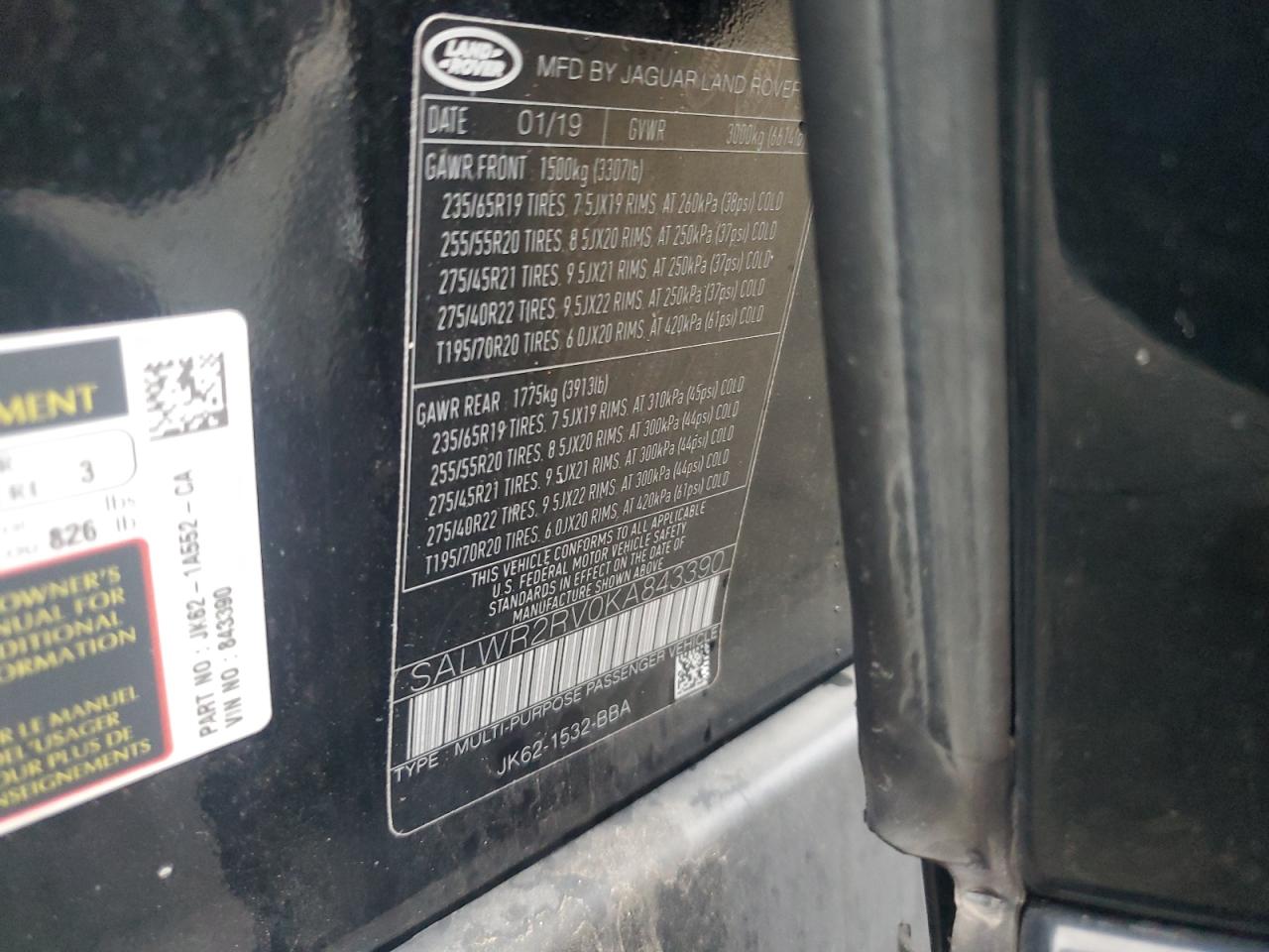 2019 Land Rover Range Rover Sport Hse VIN: SALWR2RV0KA843390 Lot: 69627205