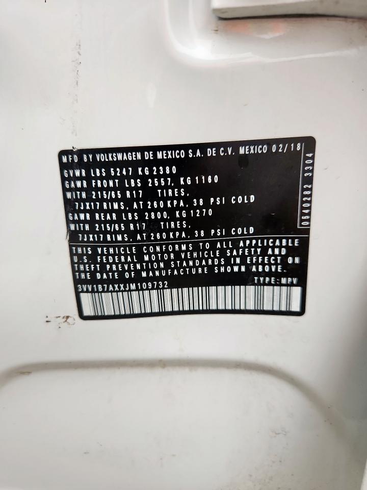 2018 Volkswagen Tiguan S VIN: 3VV1B7AXXJM109732 Lot: 70378495