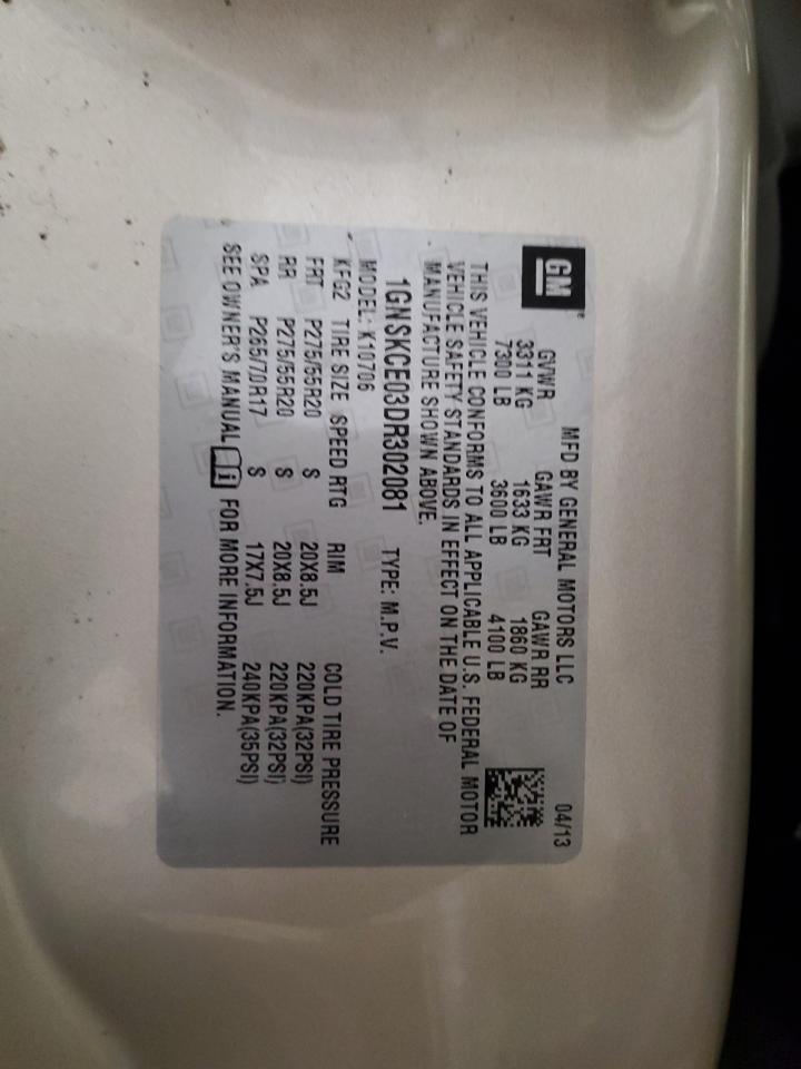 2013 Chevrolet Tahoe K1500 Ltz VIN: 1GNSKCE03DR302081 Lot: 69071805