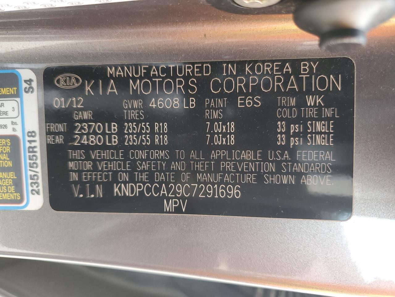 2012 Kia Sportage Ex VIN: KNDPCCA29C7291696 Lot: 67277705