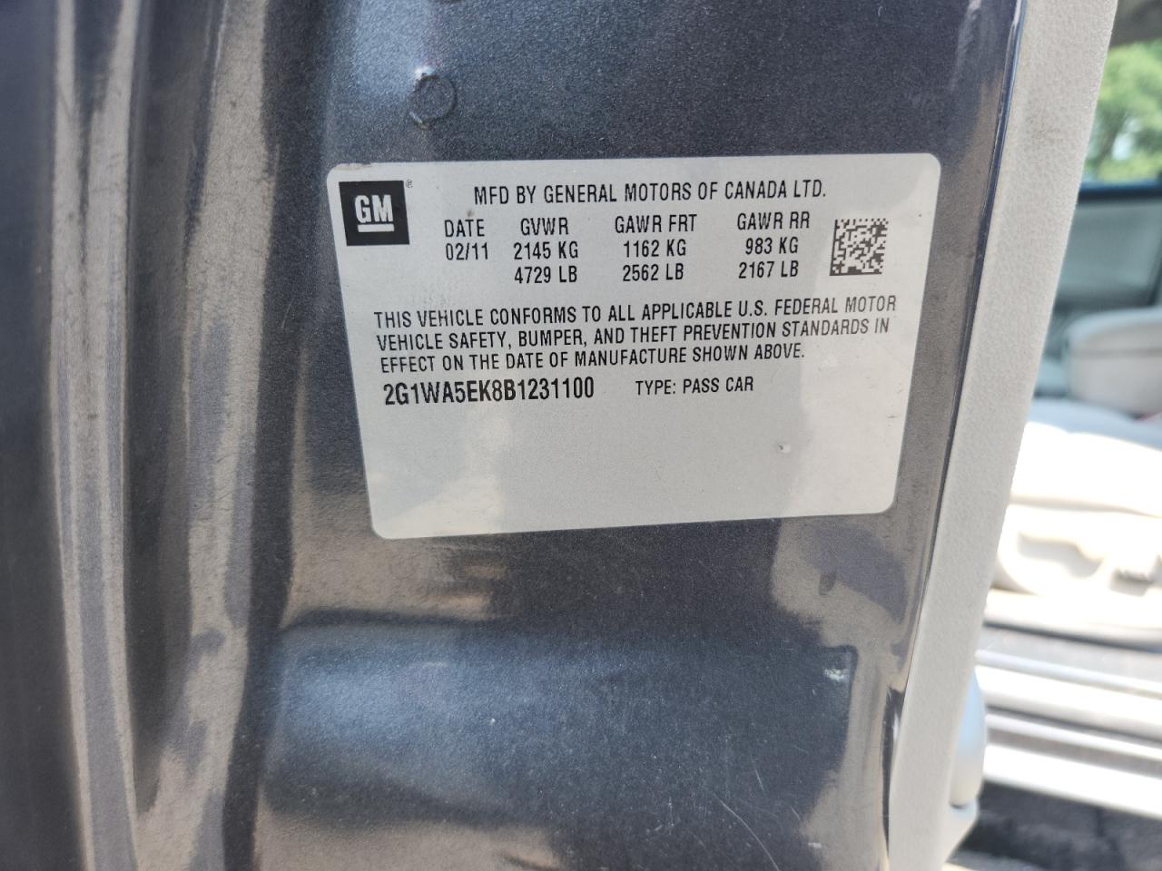 2011 Chevrolet Impala Ls VIN: 2G1WA5EK8B1231100 Lot: 68268455