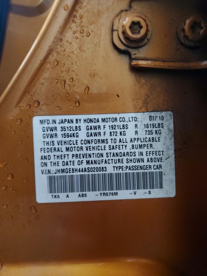 2010 Honda Fit Sport VIN: JHMGE8H44AS020083 Lot: 70157135