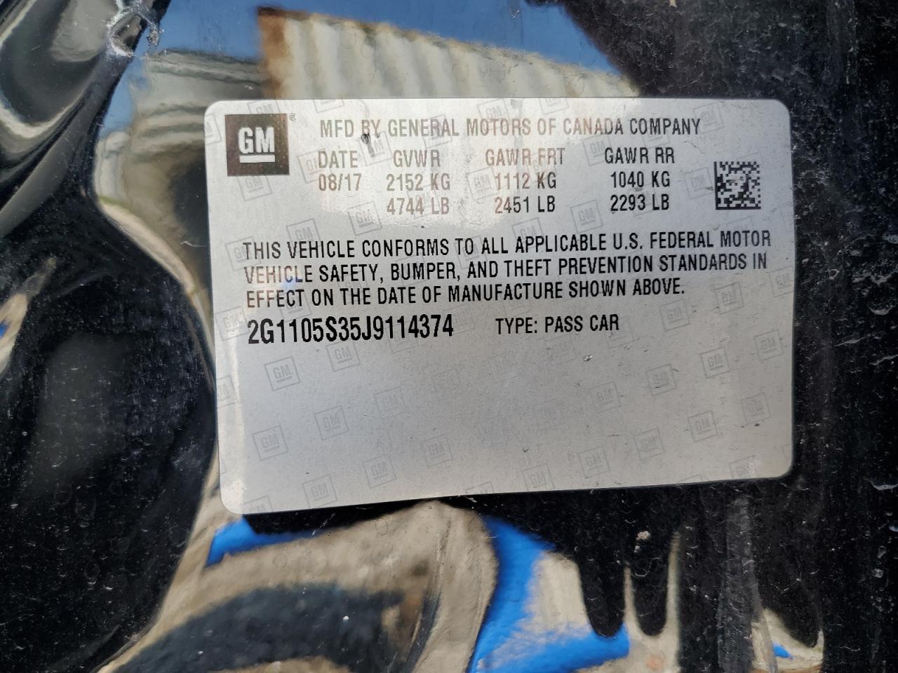 2018 Chevrolet Impala Lt VIN: 2G1105S35J9114374 Lot: 67321845