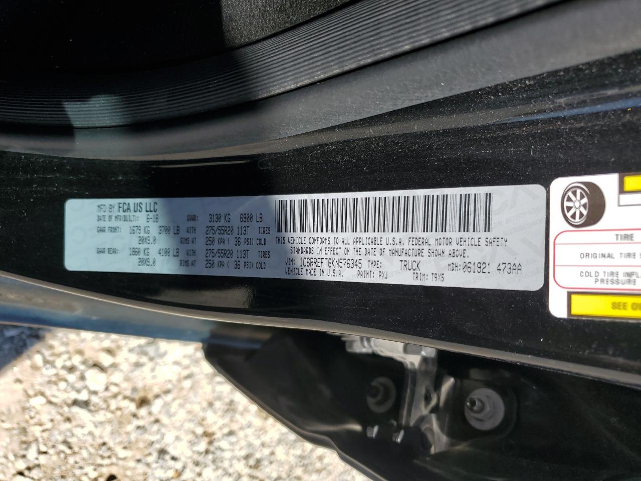 2019 Ram 1500 Big Horn/Lone Star VIN: 1C6RREFT6KN576345 Lot: 70396575