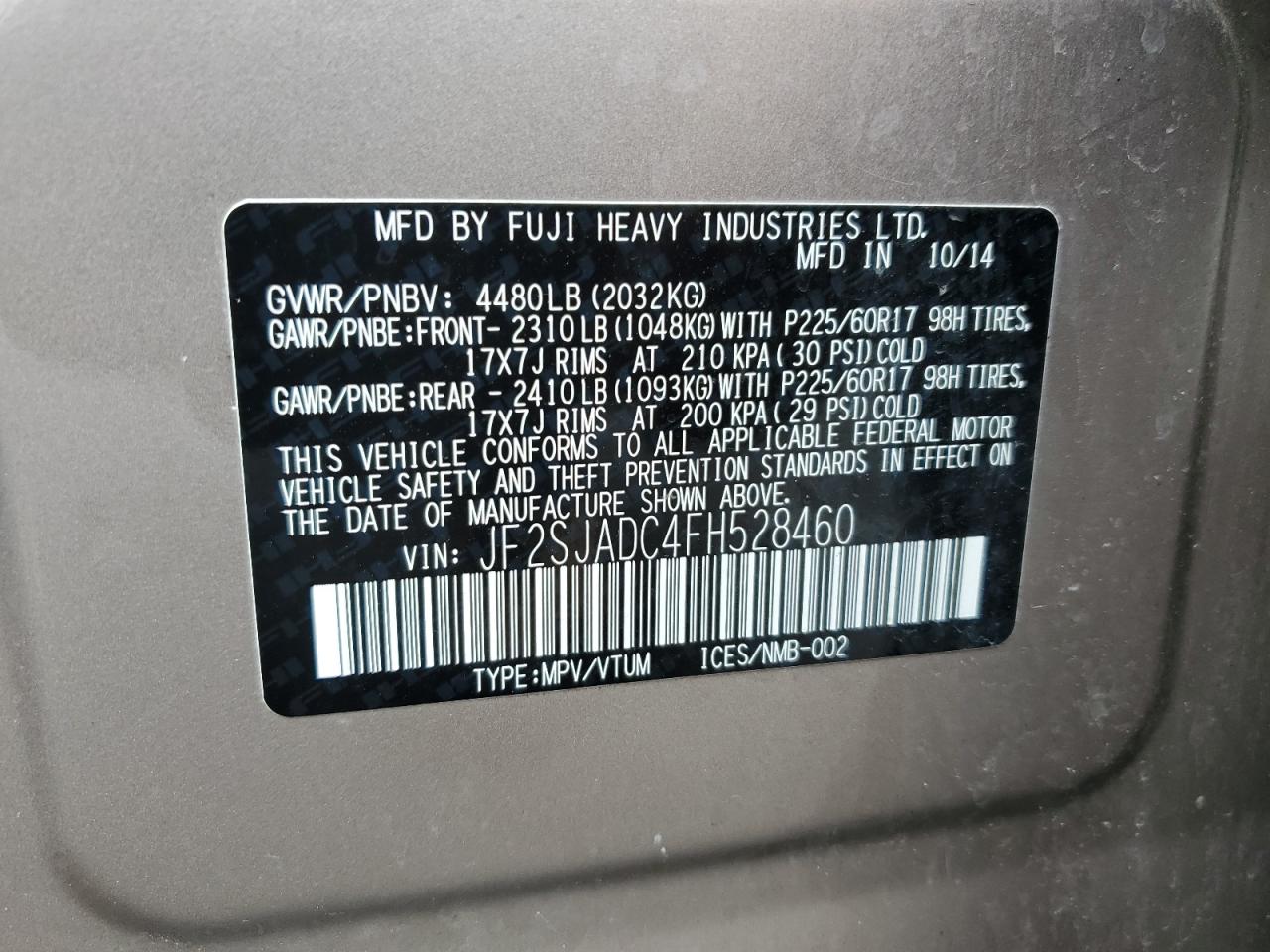 2015 Subaru Forester 2.5I Premium VIN: JF2SJADC4FH528460 Lot: 70522645