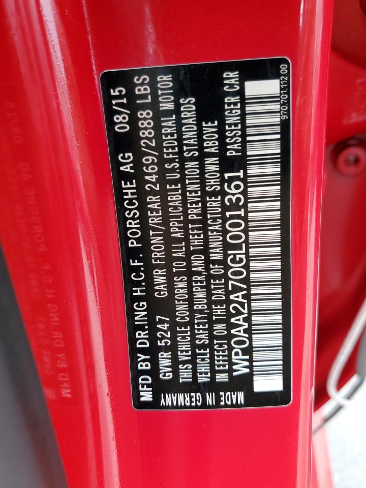 2016 Porsche Panamera 2 VIN: WP0AA2A70GL001361 Lot: 70026105