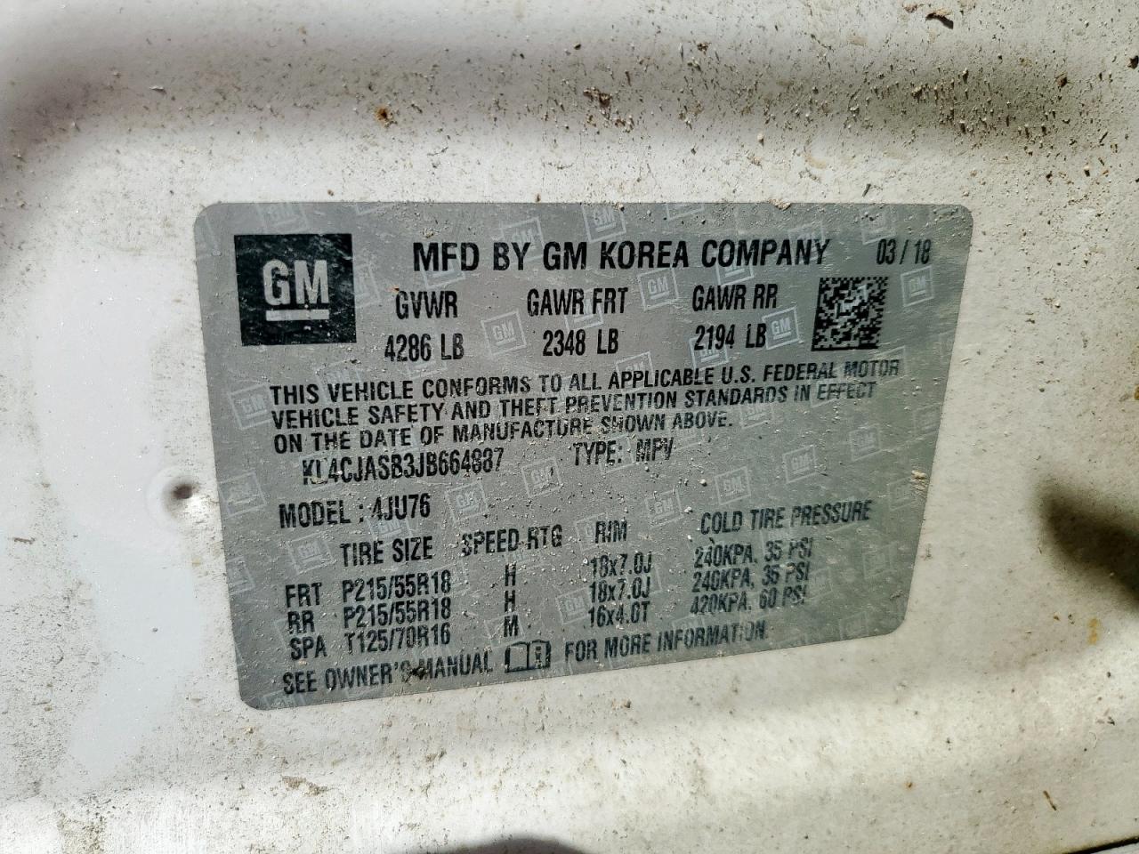 2018 Buick Encore Preferred VIN: KL4CJASB3JB664887 Lot: 69556775