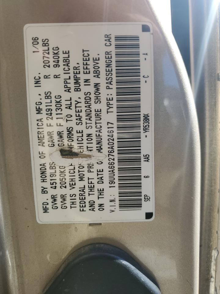 2006 Acura 3.2Tl VIN: 19UUA66276A024617 Lot: 68355985