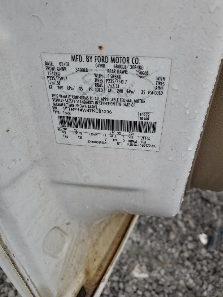2007 Ford F150 VIN: 1FTRF14W47KC61236 Lot: 70345025