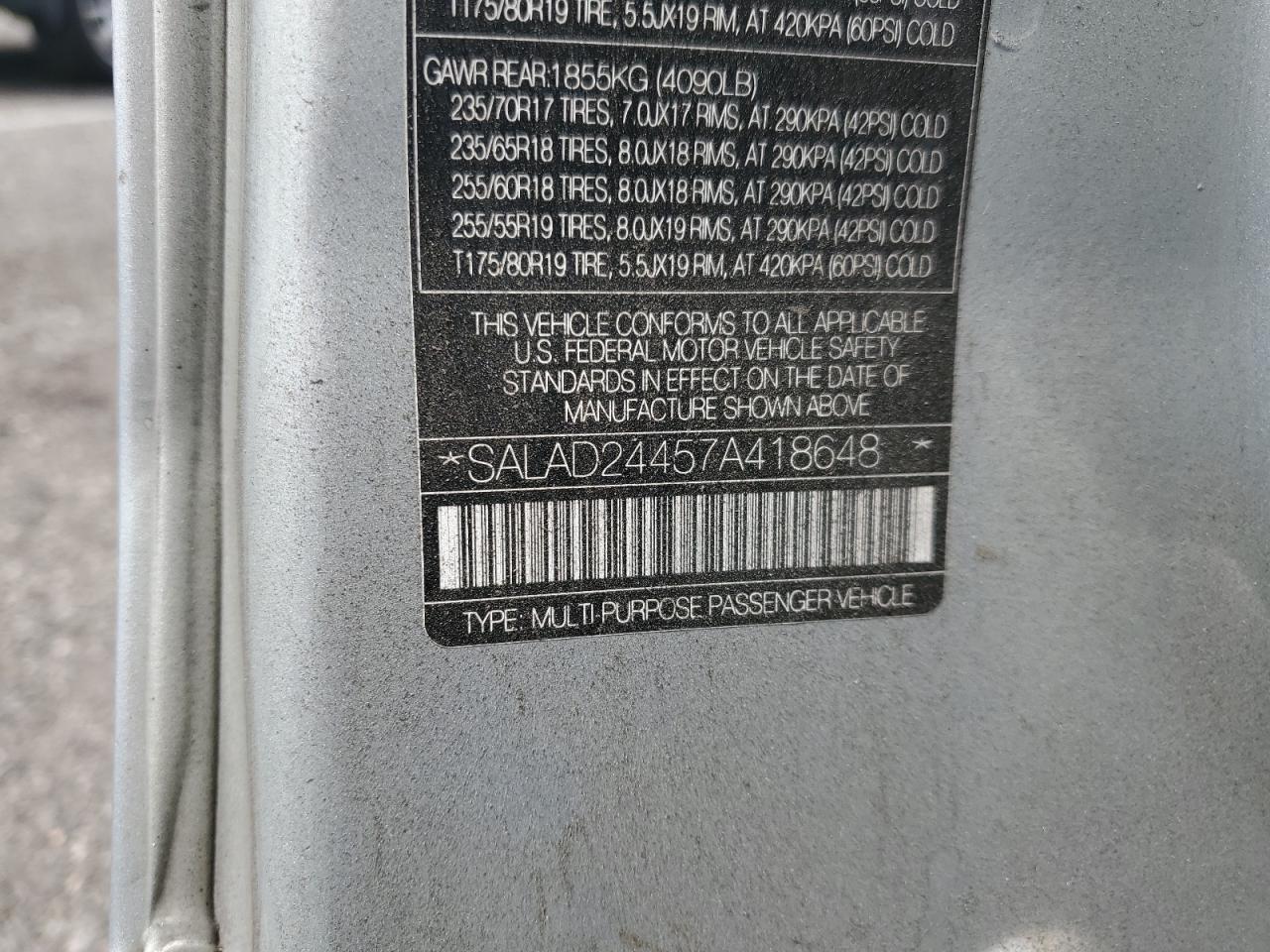 2007 Land Rover Lr3 Se VIN: SALAD24457A418648 Lot: 70558165