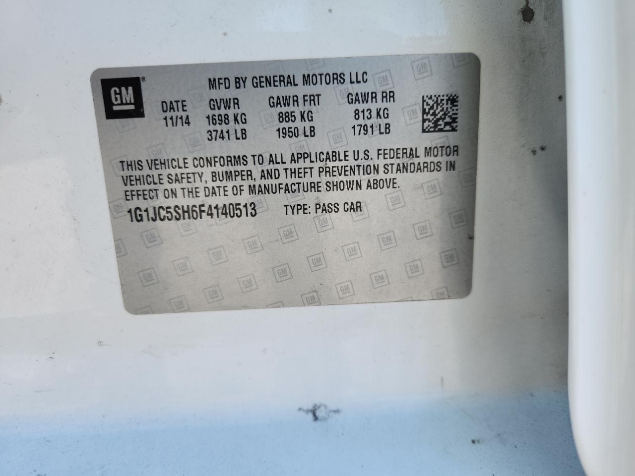 2015 Chevrolet Sonic Lt VIN: 1G1JC5SH6F4140513 Lot: 69363485