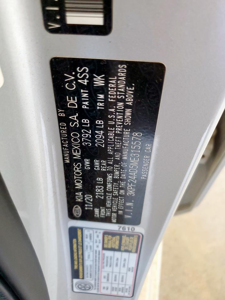 2021 Kia Forte Fe VIN: 3KPF24AD5ME315578 Lot: 70284055
