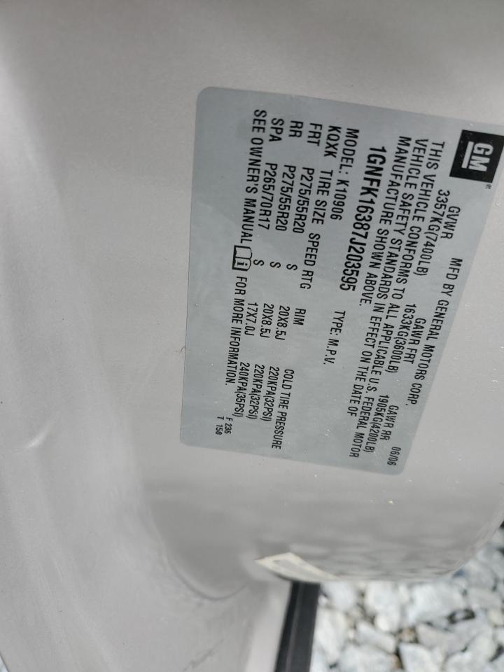 2007 Chevrolet Suburban K1500 VIN: 1GNFK16387J203595 Lot: 68839895