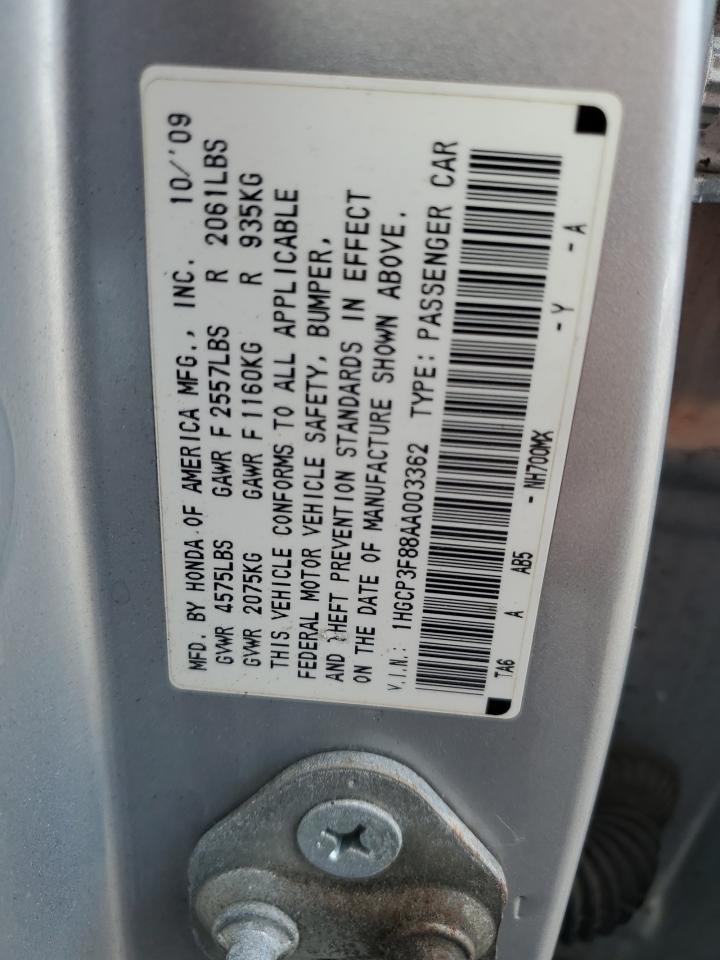 2010 Honda Accord Exl VIN: 1HGCP3F88AA003362 Lot: 67303185