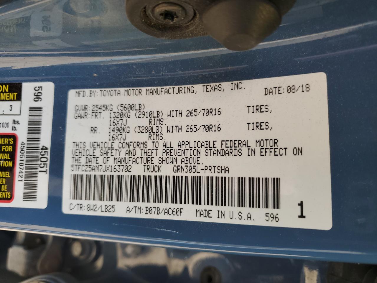 2018 Toyota Tacoma Double Cab VIN: 5TFCZ5AN7JX163702 Lot: 70197425