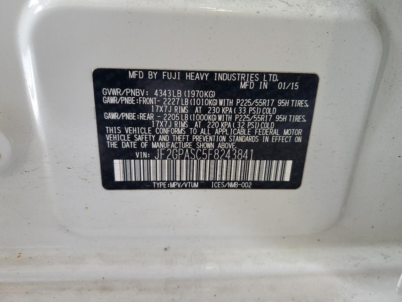 2015 Subaru Xv Crosstrek Sport Limited VIN: JF2GPASC5F8243841 Lot: 69682135