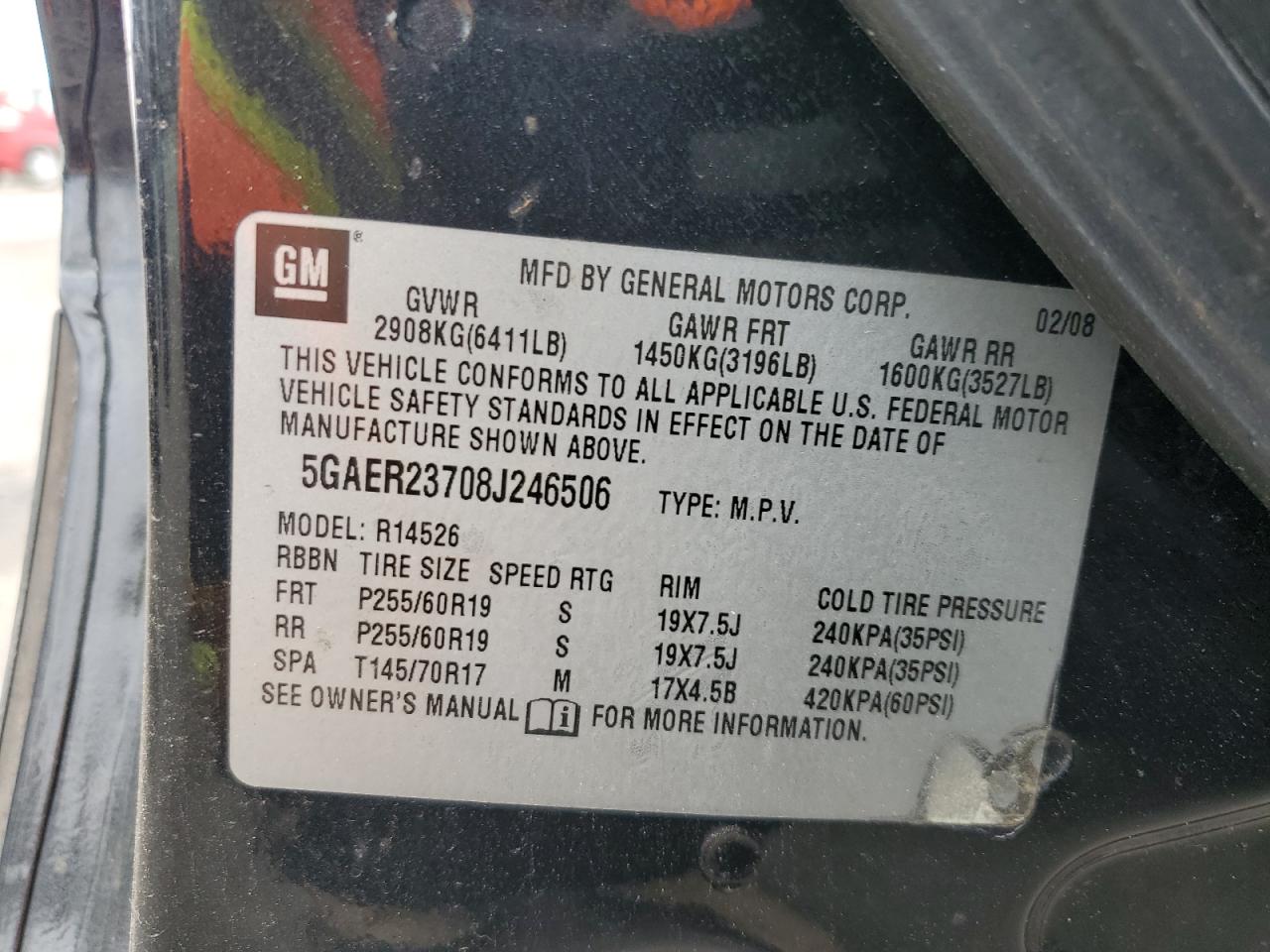 2008 Buick Enclave Cxl VIN: 5GAER23708J246506 Lot: 69366805