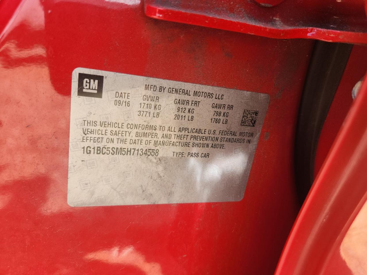 2017 Chevrolet Cruze Ls VIN: 1G1BC5SM5H7134558 Lot: 68174555